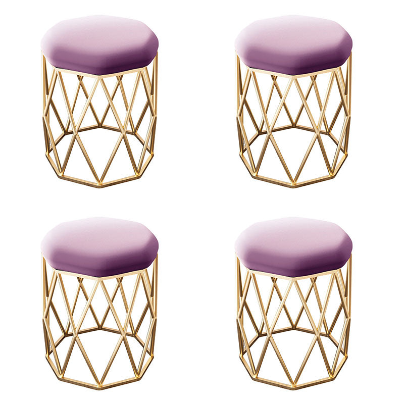 Glam Ottoman Velvet Tear Resistant Solid Color Round Ottoman with Metal Legs