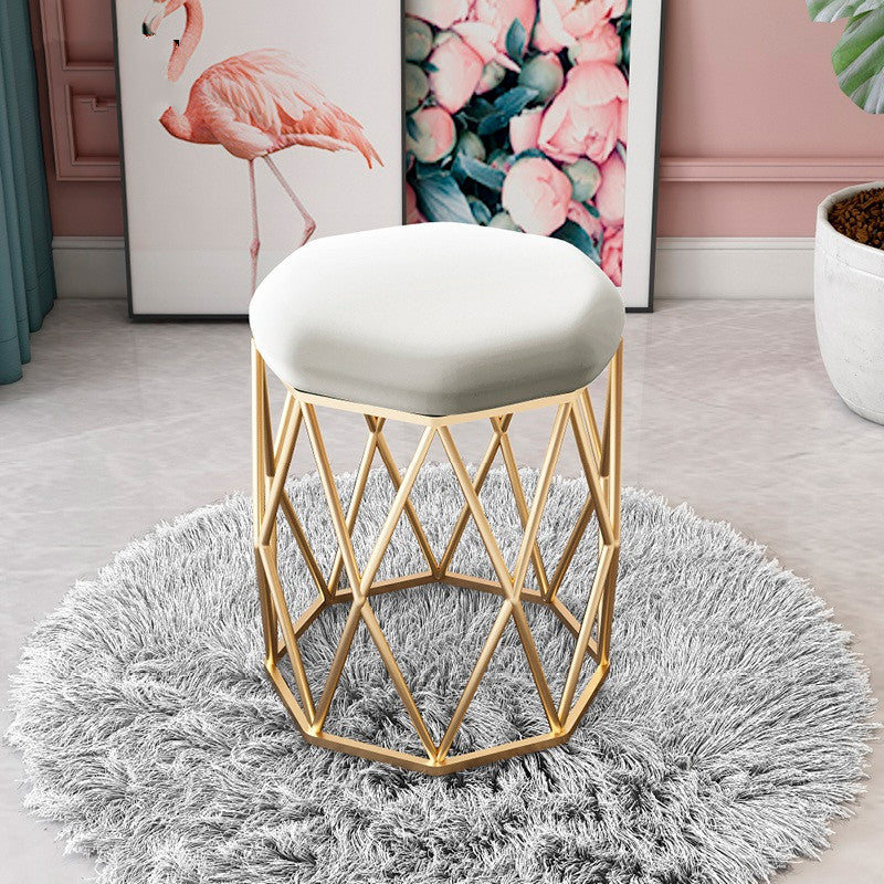 Glam Ottoman Velvet Tear Resistant Solid Color Round Ottoman with Metal Legs