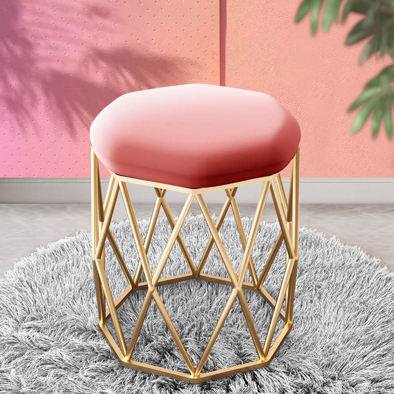 Glam Ottoman Velvet Tear Resistant Solid Color Round Ottoman with Metal Legs