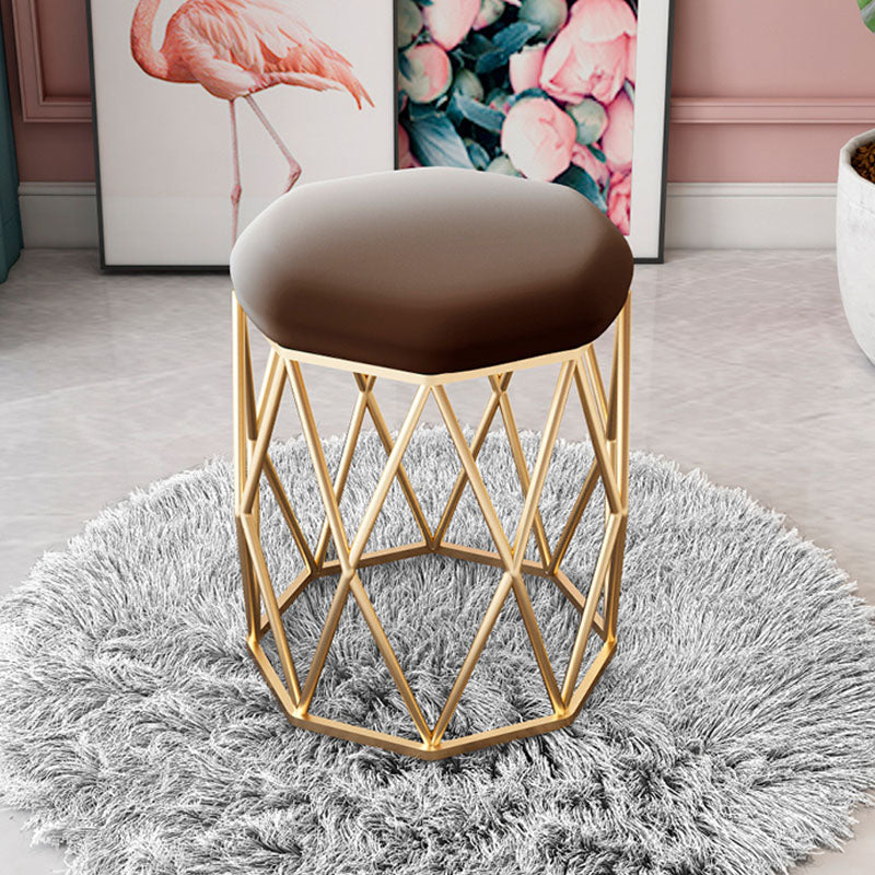 Glam Ottoman Velvet Tear Resistant Solid Color Round Ottoman with Metal Legs