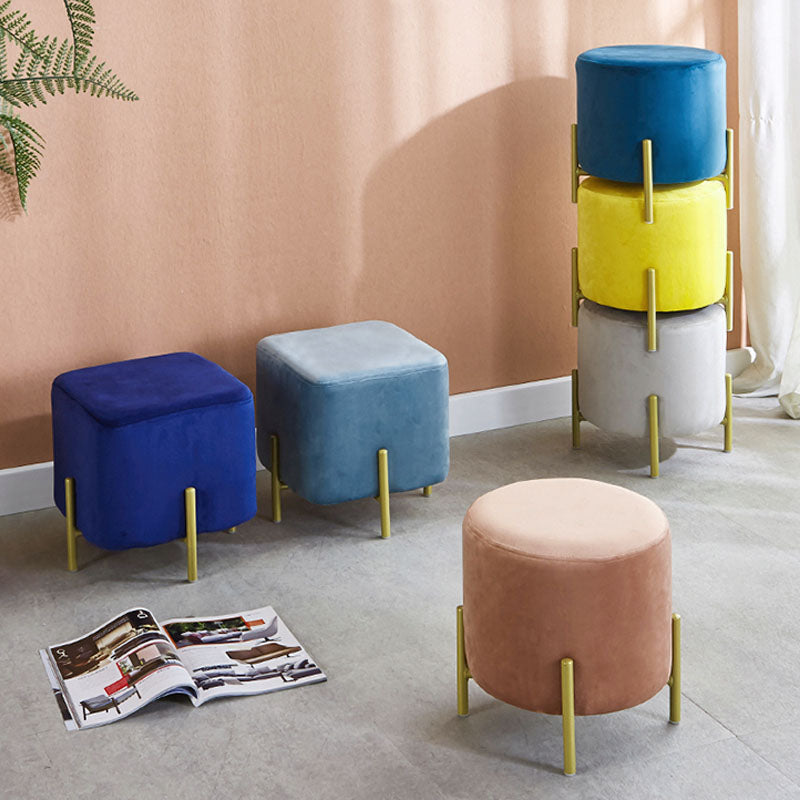 Modern Pouf Ottoman Velvet Upholstered Fade Resistant Square Ottoman with Metal Legs