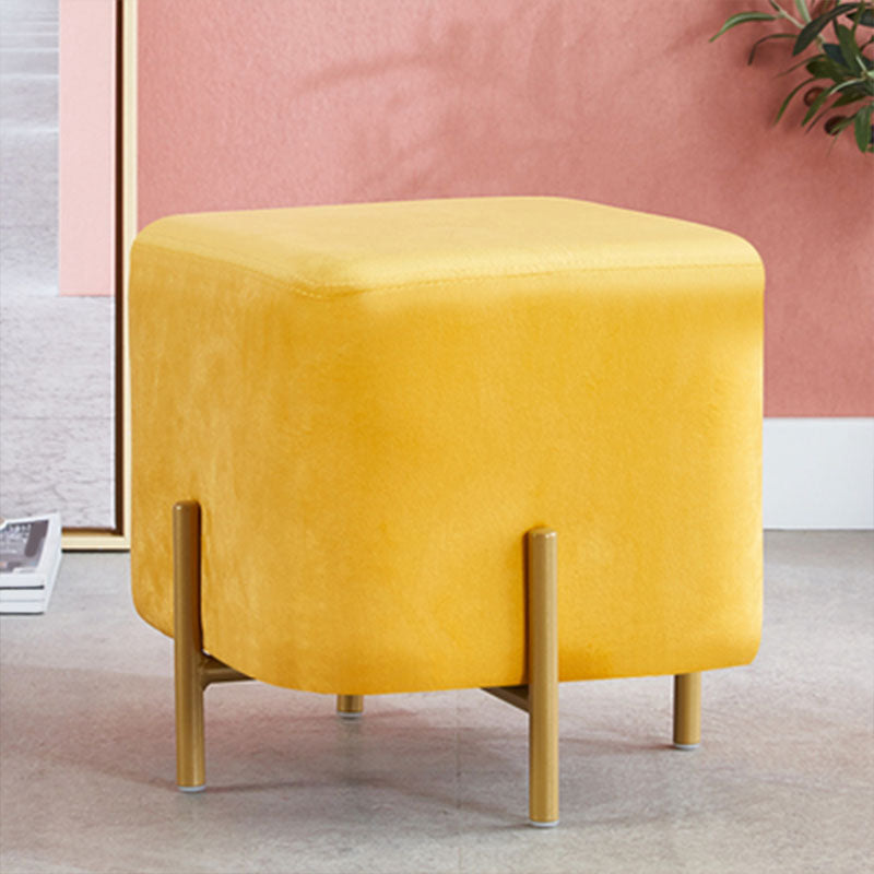 Modern Pouf Ottoman Velvet Upholstered Fade Resistant Square Ottoman with Metal Legs