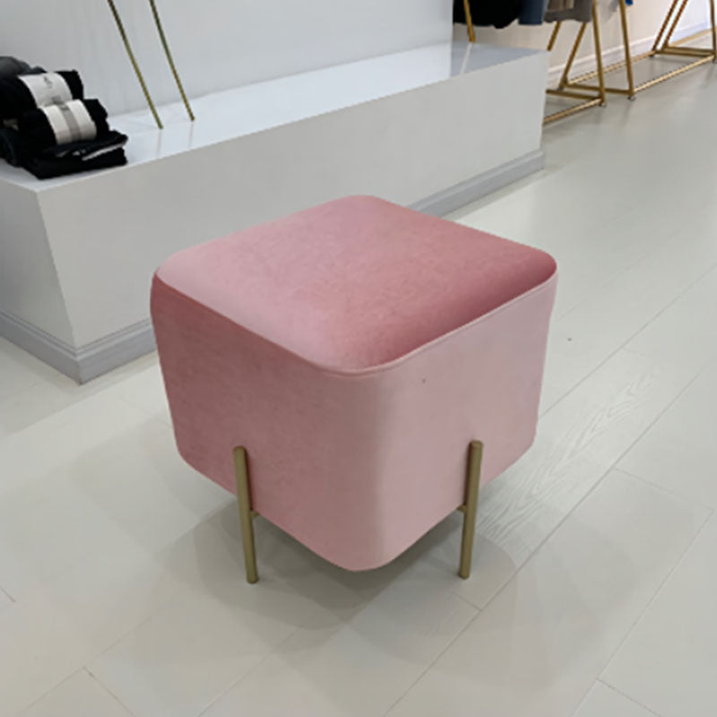 Modern Pouf Ottoman Velvet Upholstered Fade Resistant Square Ottoman with Metal Legs