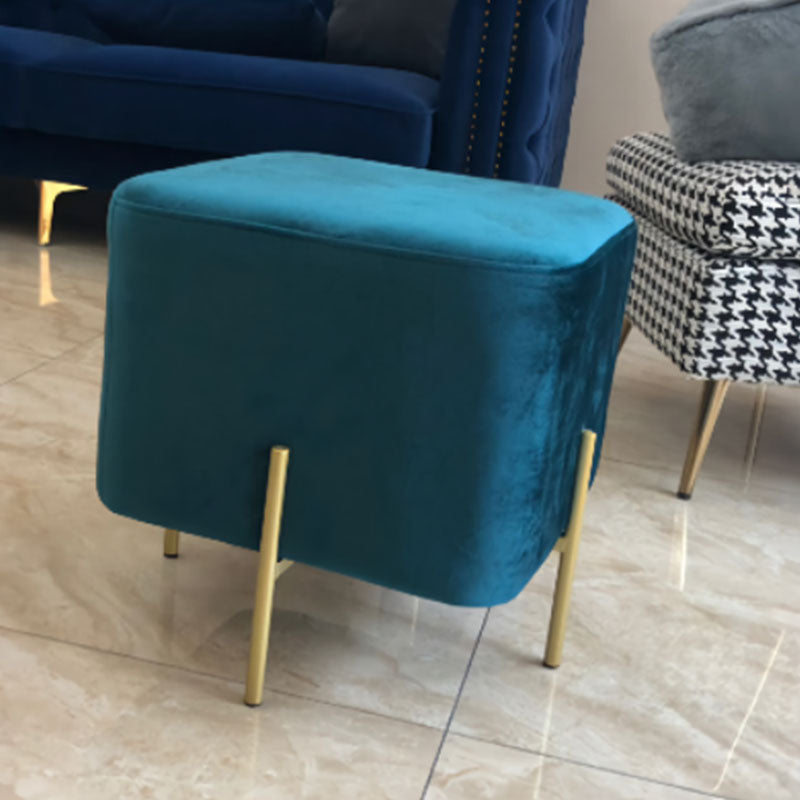 Modern Pouf Ottoman Velvet Upholstered Fade Resistant Square Ottoman with Metal Legs