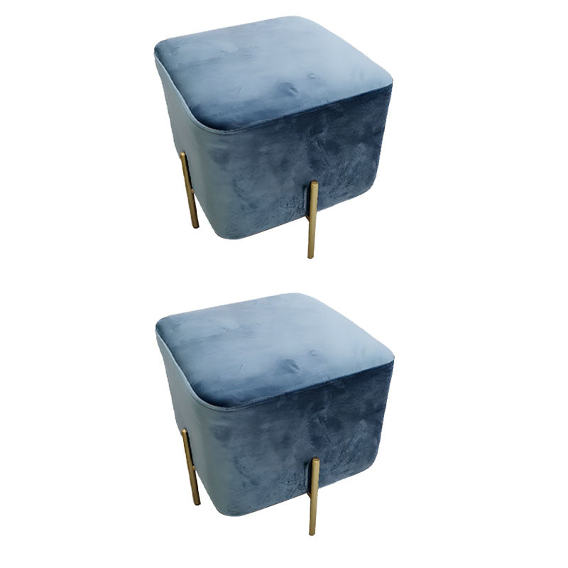 Modern Pouf Ottoman Velvet Upholstered Fade Resistant Square Ottoman with Metal Legs