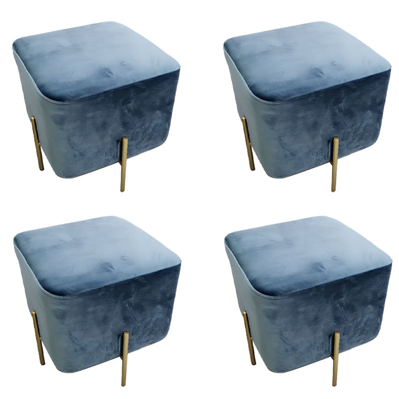 Modern Pouf Ottoman Velvet Upholstered Fade Resistant Square Ottoman with Metal Legs