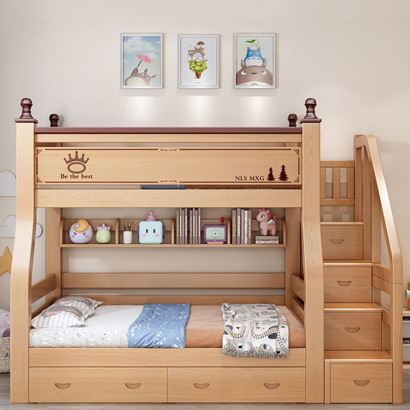 Natural Solid Wood Bunk Bed Storage No Theme Kids Bed with Mattress