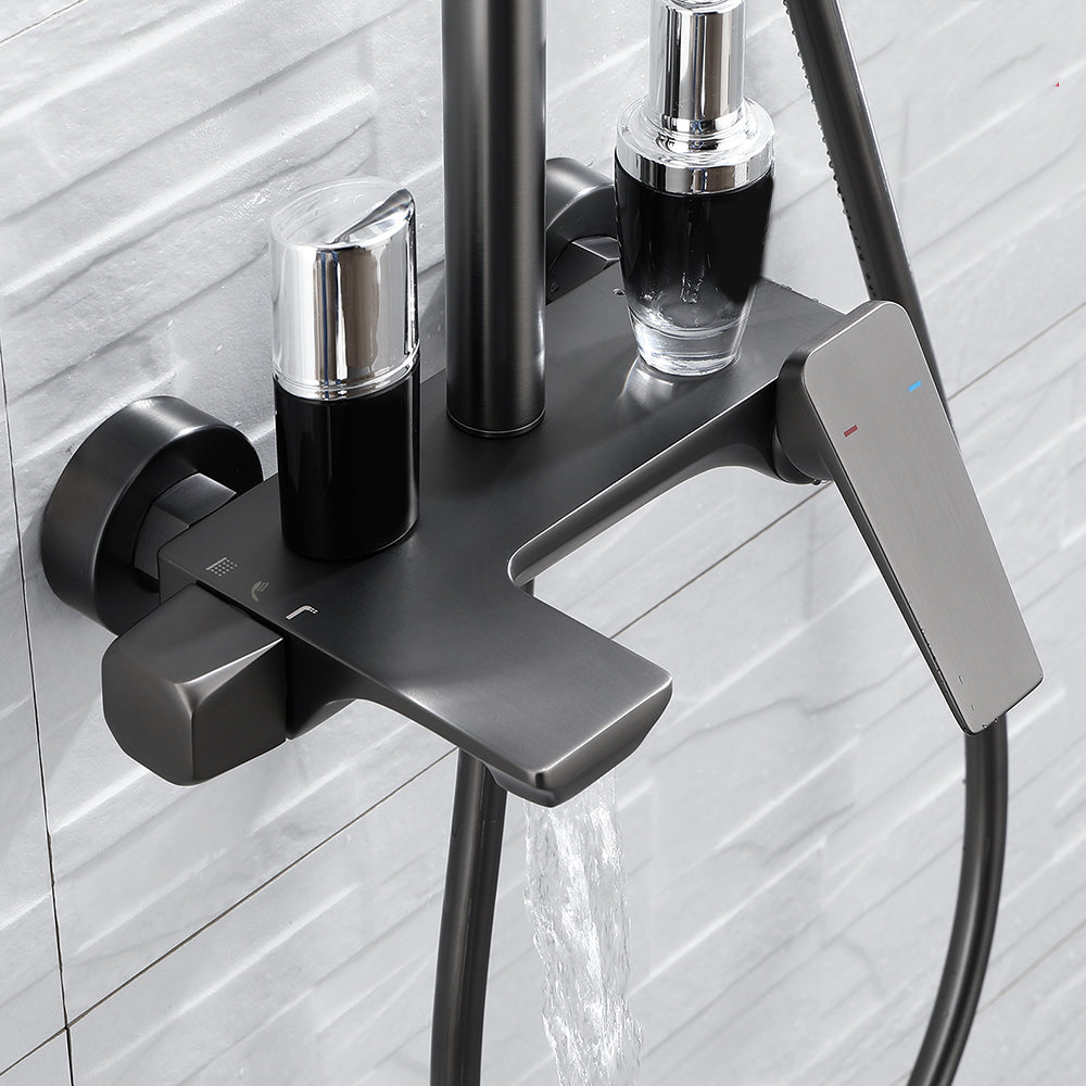 Grey Shower Set Knob Handle Handshower Wall Mounted Square Swivel Shower Set