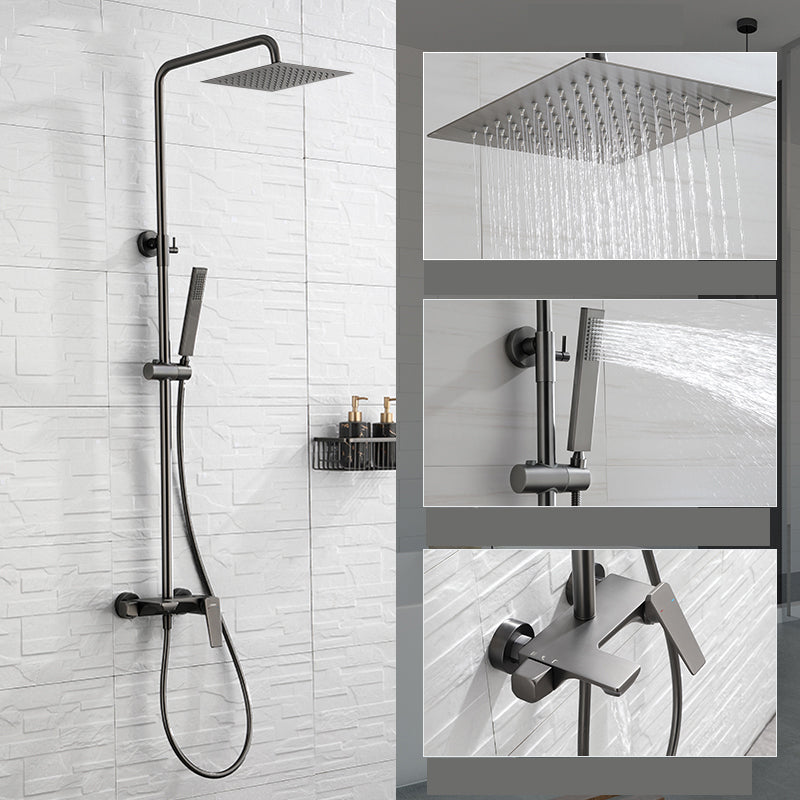 Grey Shower Set Knob Handle Handshower Wall Mounted Square Swivel Shower Set