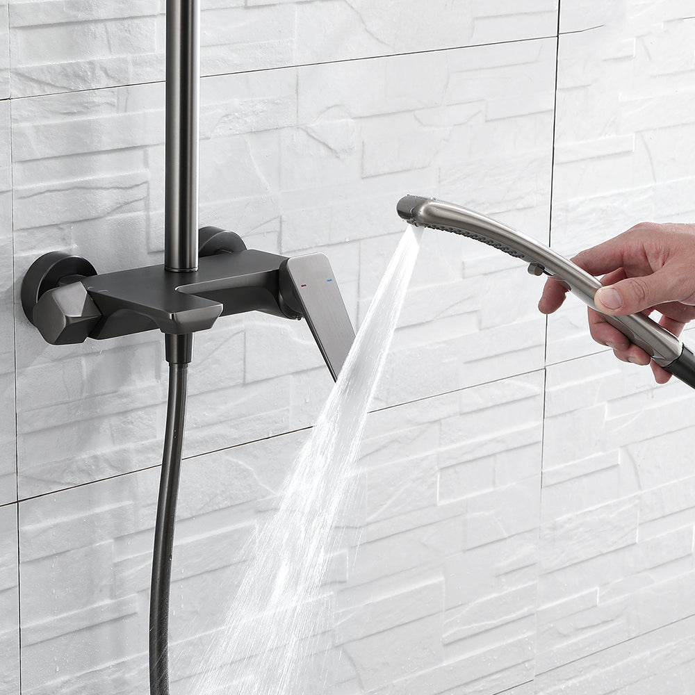 Grey Shower Set Knob Handle Handshower Wall Mounted Square Swivel Shower Set
