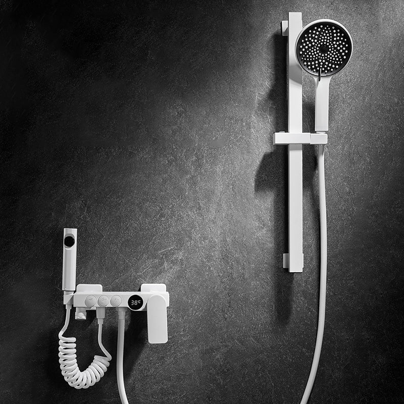 Round Shower Set White Wall Mounted Handshower Lever Handle Shower Hose Swivel Shower Set