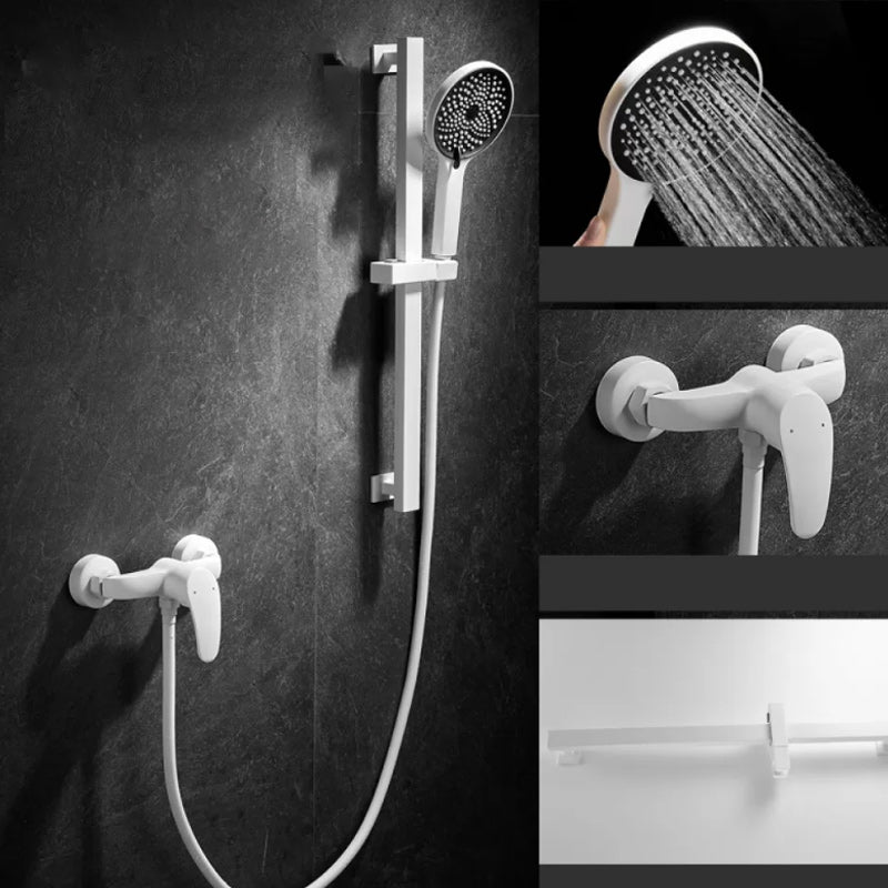 Round Shower Set White Wall Mounted Handshower Lever Handle Shower Hose Swivel Shower Set