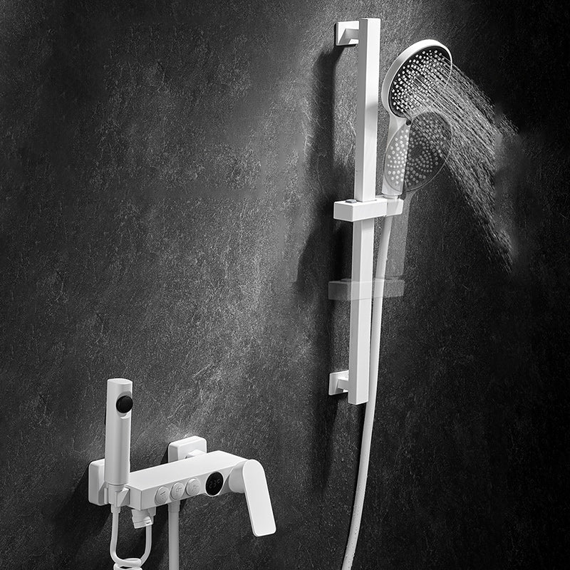 Round Shower Set White Wall Mounted Handshower Lever Handle Shower Hose Swivel Shower Set