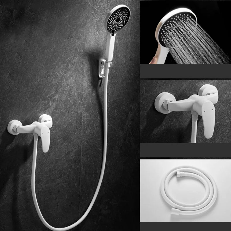 Round Shower Set White Wall Mounted Handshower Lever Handle Shower Hose Swivel Shower Set