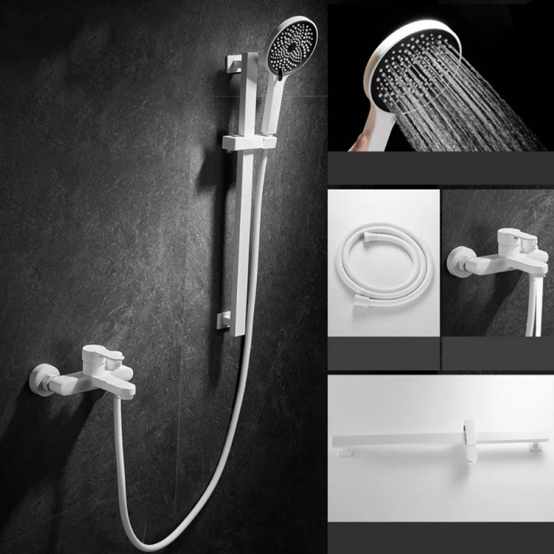 Round Shower Set White Wall Mounted Handshower Lever Handle Shower Hose Swivel Shower Set
