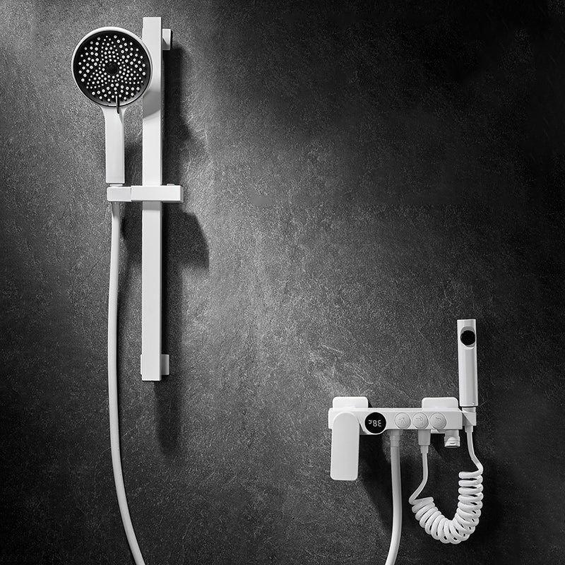 Round Shower Set White Wall Mounted Handshower Lever Handle Shower Hose Swivel Shower Set