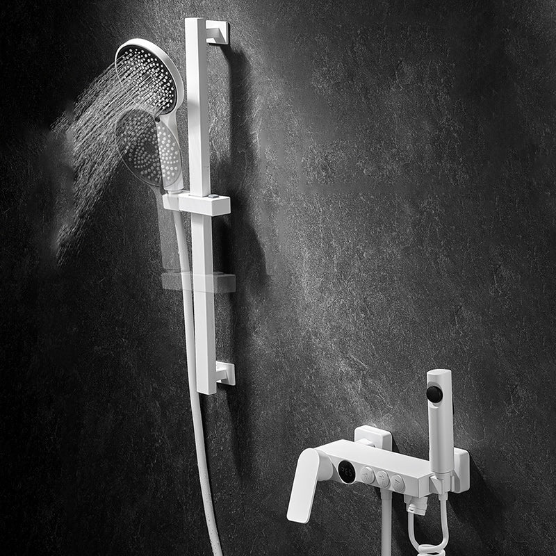 Round Shower Set White Wall Mounted Handshower Lever Handle Shower Hose Swivel Shower Set