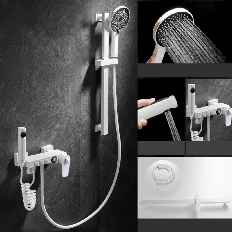 Round Shower Set White Wall Mounted Handshower Lever Handle Shower Hose Swivel Shower Set