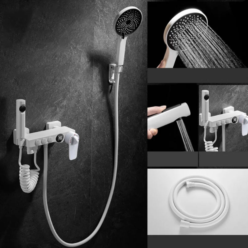 Round Shower Set White Wall Mounted Handshower Lever Handle Shower Hose Swivel Shower Set