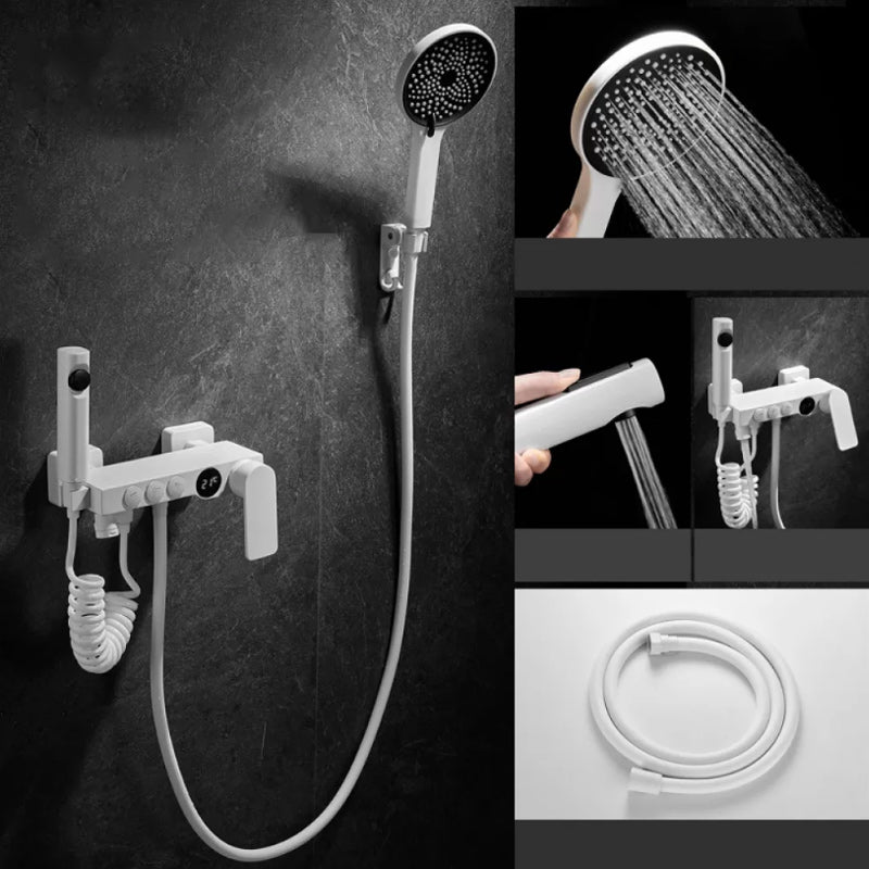 Round Shower Set White Wall Mounted Handshower Lever Handle Shower Hose Swivel Shower Set