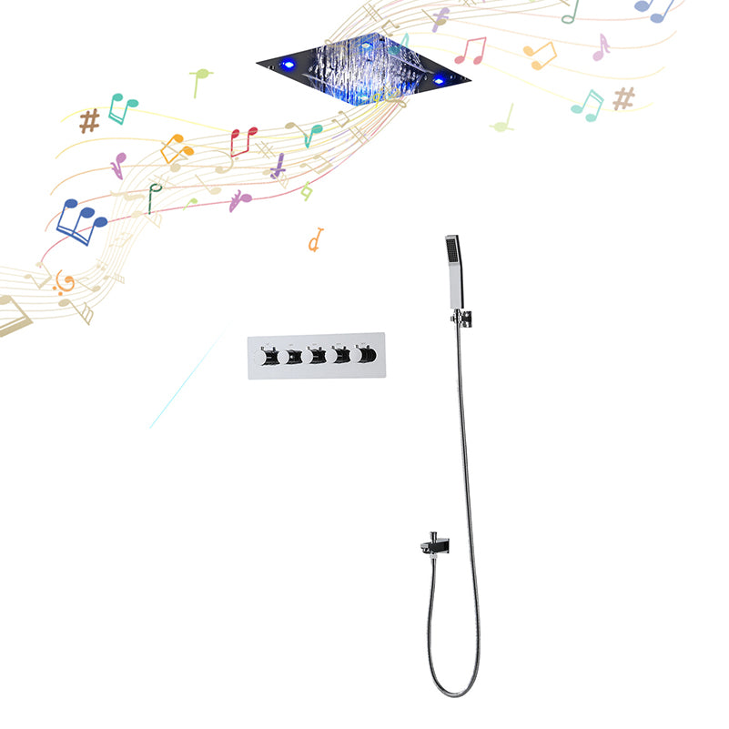 Stainless Steel Shower Set Adjustable Spray Pattern Square Ceiling Mount Shower System