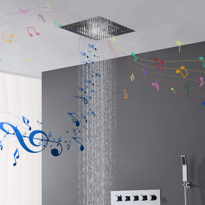 Stainless Steel Shower Set Adjustable Spray Pattern Square Ceiling Mount Shower System