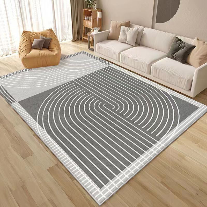 Grey Striped Carpet Modern Polyester Carpet Washable Carpet for Drawing Room