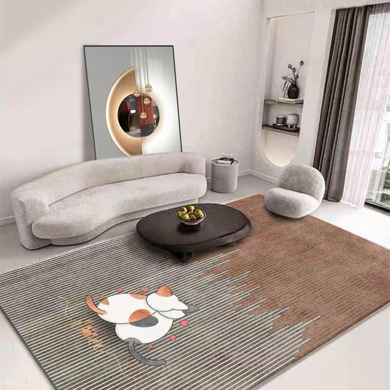 Dark Gray Nordic Rug Polyester Striped Area Rug Tear Resistant Rug for Living Room