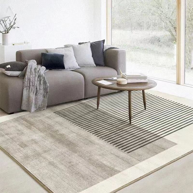 Dark Gray Nordic Rug Polyester Striped Area Rug Tear Resistant Rug for Living Room