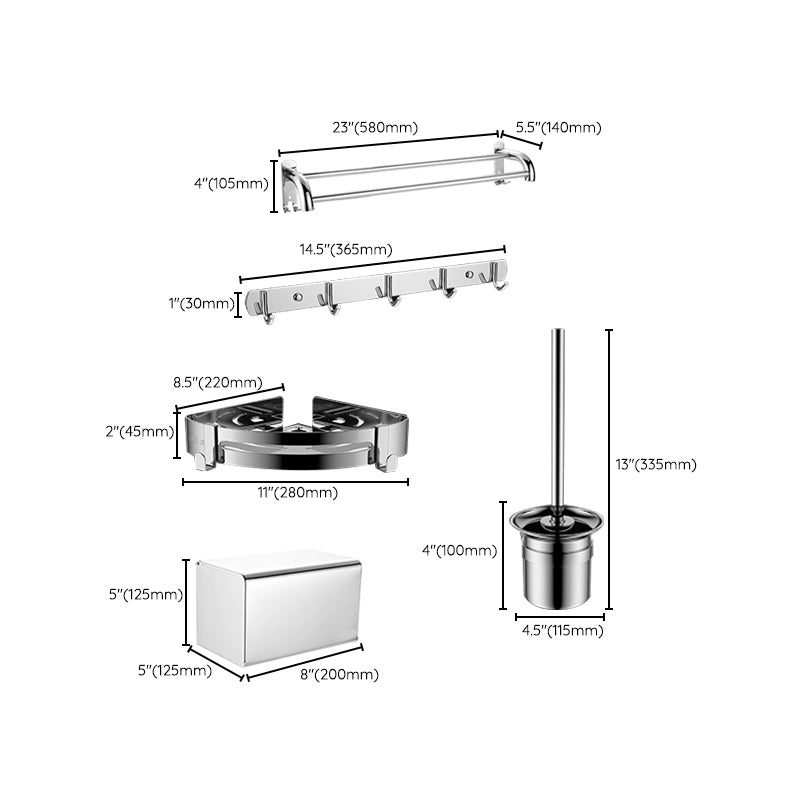 Contemporary Bath Hardware Set in Stainless Steel Chrome Robe Hooks/Towel Bar