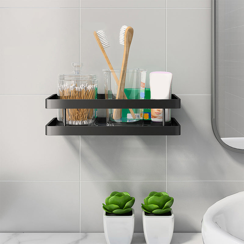 2 Piece Bath Shelf in Matte Black Metal Bathroom Hardware Set