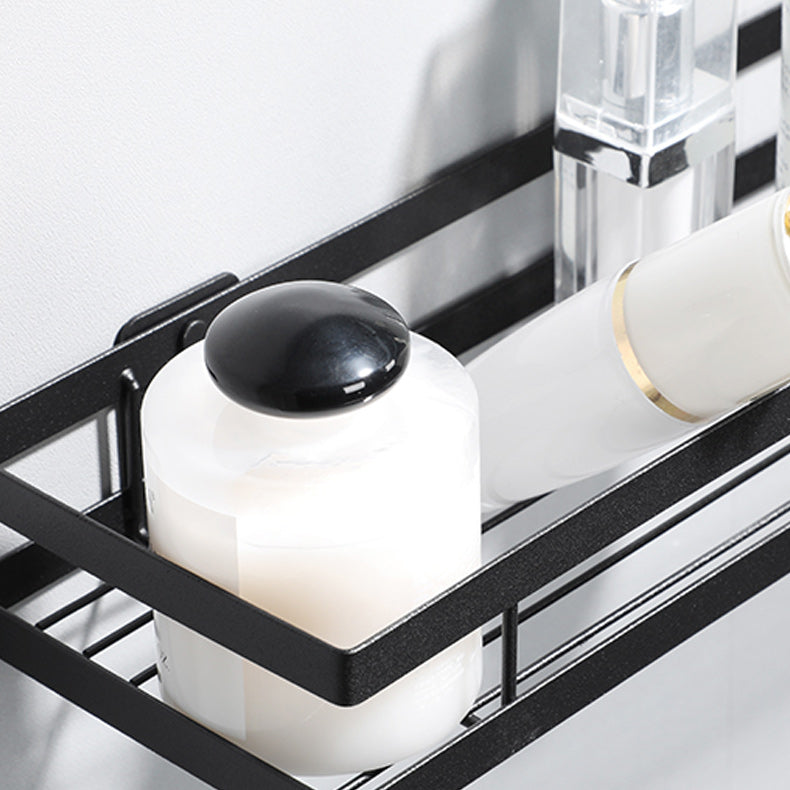 2 Piece Bath Shelf in Matte Black Metal Bathroom Hardware Set