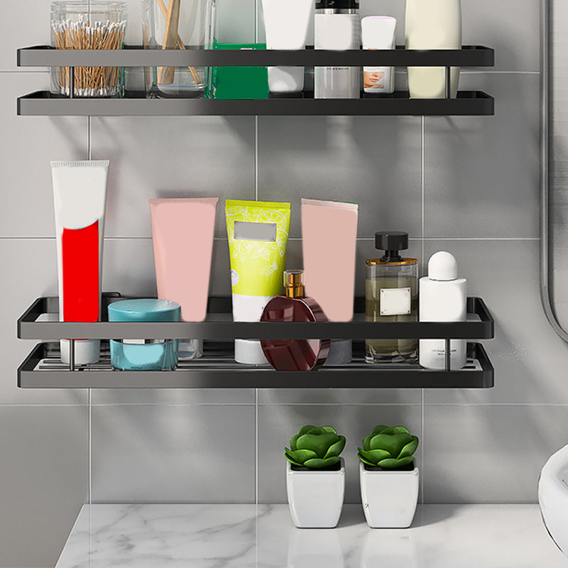 2 Piece Bath Shelf in Matte Black Metal Bathroom Hardware Set