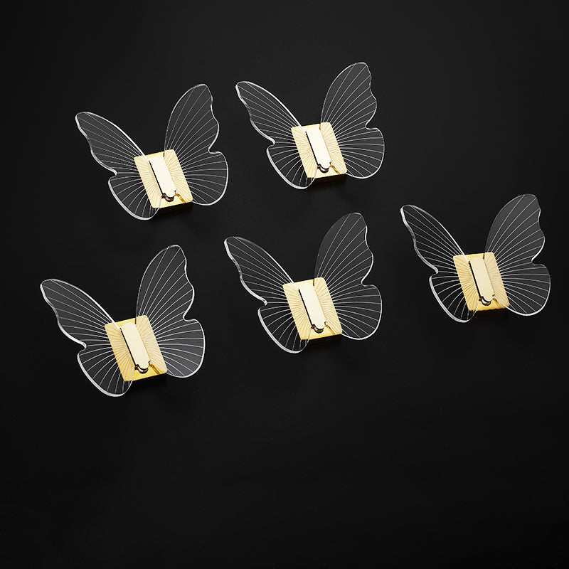 Modern Brass Bathroom Accessory Set Acrylic Butterfly Themed Robe Hooks