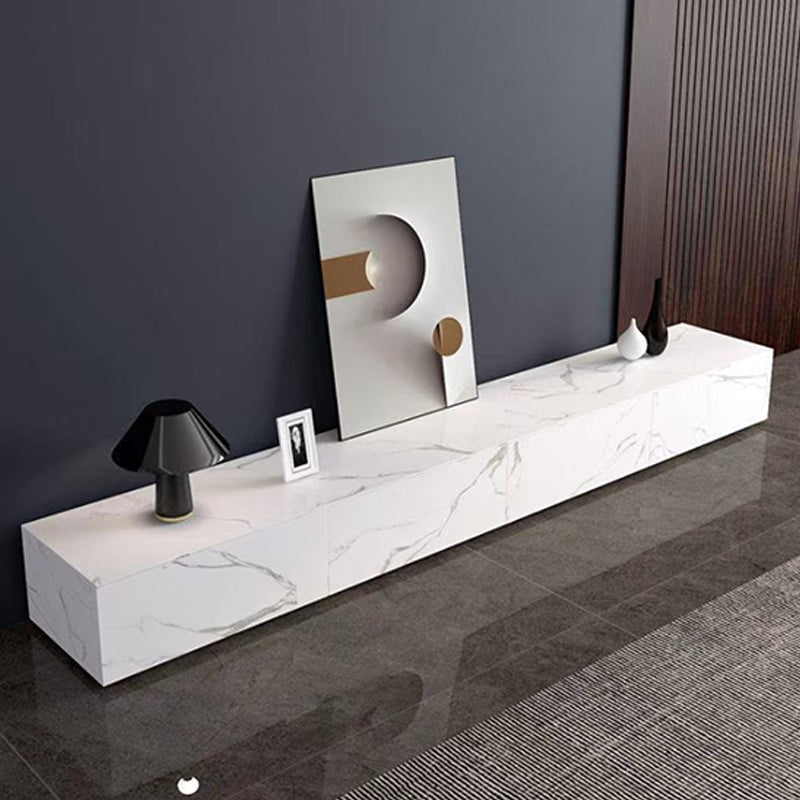 Contemporary TV Stand Console White Stone Media Console with Drawers