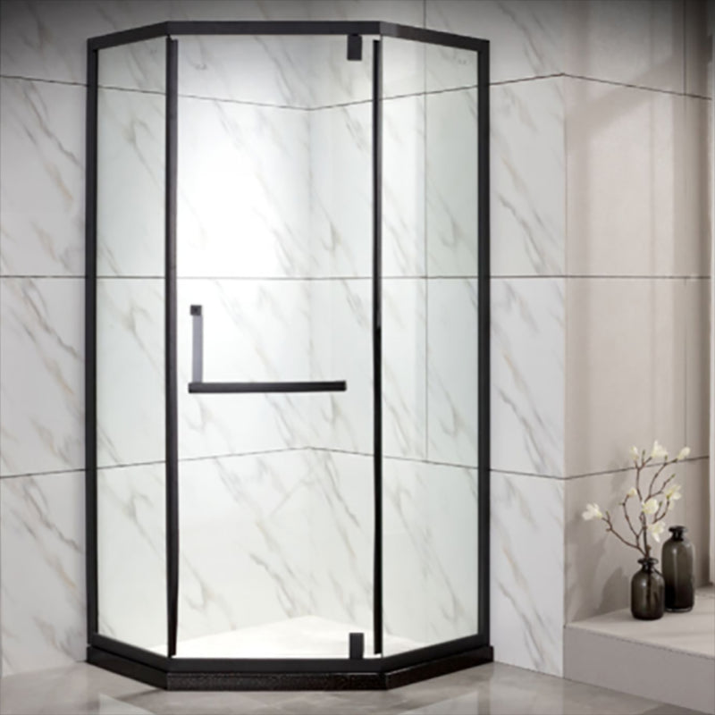 Black Stainless Steel Shower Stall Clear Pivot Shower Enclosure with Fixed Panel