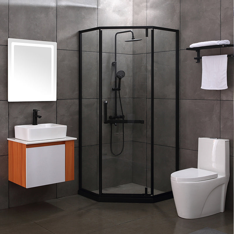 Black Stainless Steel Shower Stall Clear Pivot Shower Enclosure with Fixed Panel