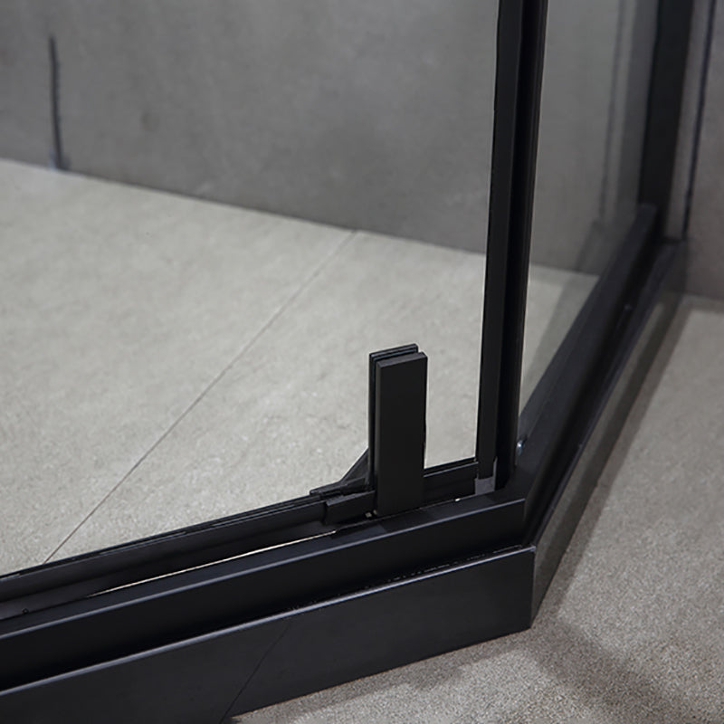 Black Stainless Steel Shower Stall Clear Pivot Shower Enclosure with Fixed Panel
