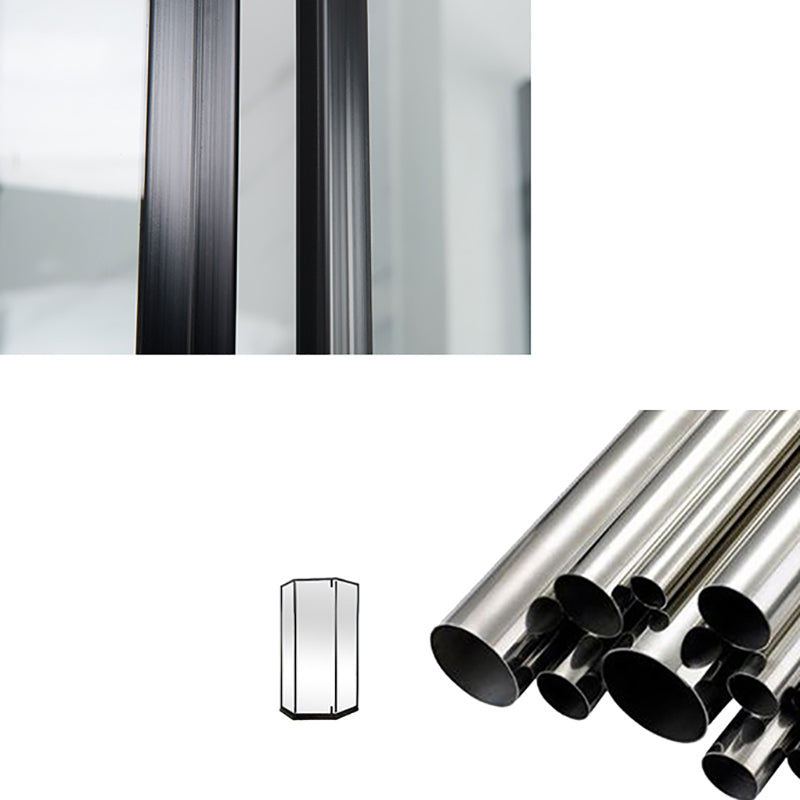 Black Stainless Steel Shower Stall Clear Pivot Shower Enclosure with Fixed Panel