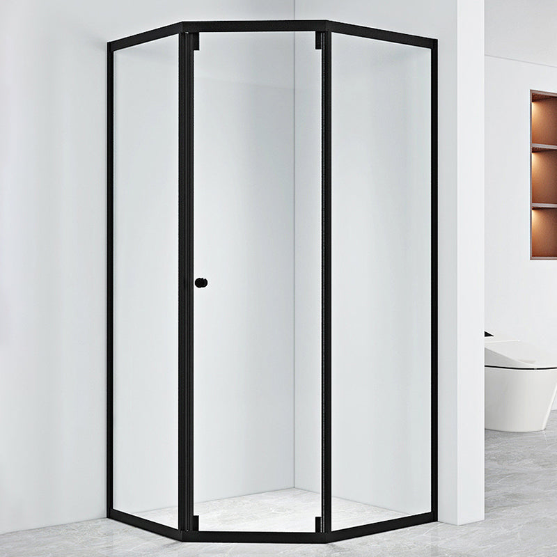 Black Framed Shower Enclosure Corner Single Sliding Shower Stall With Door Handles