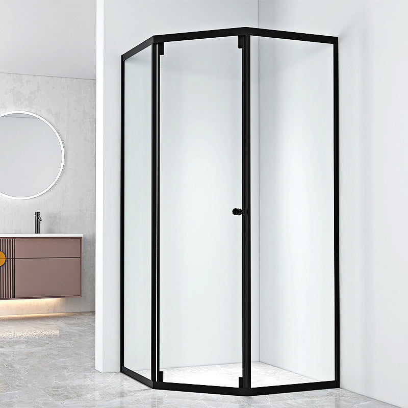Black Framed Shower Enclosure Corner Single Sliding Shower Stall With Door Handles