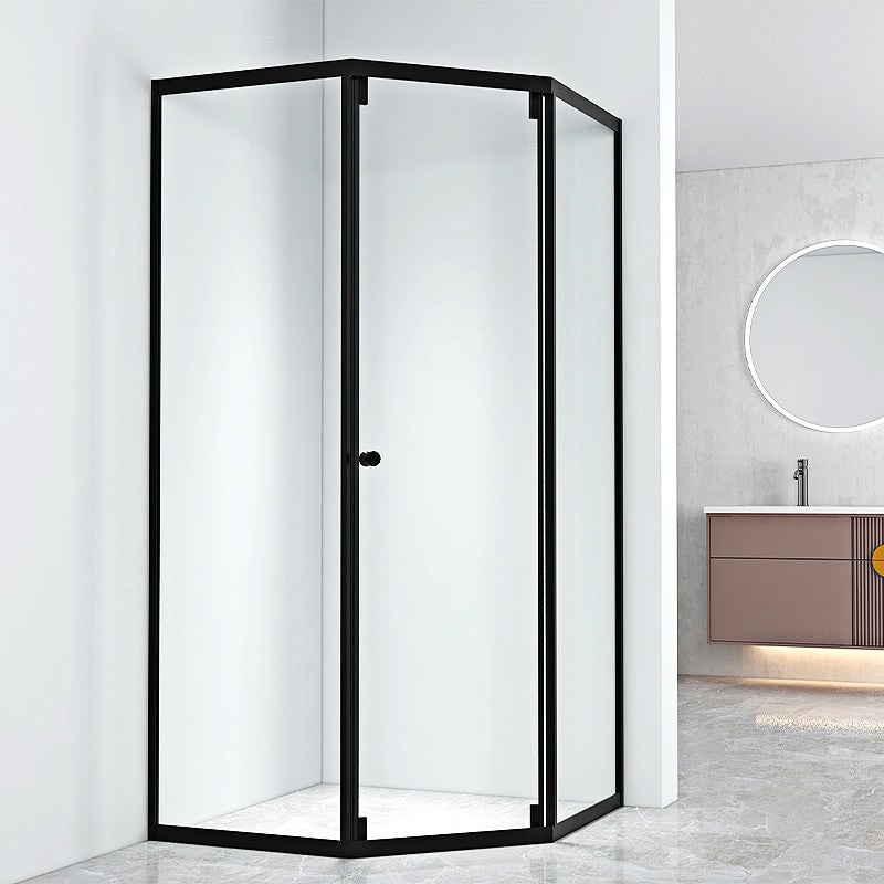 Black Framed Shower Enclosure Corner Single Sliding Shower Stall With Door Handles