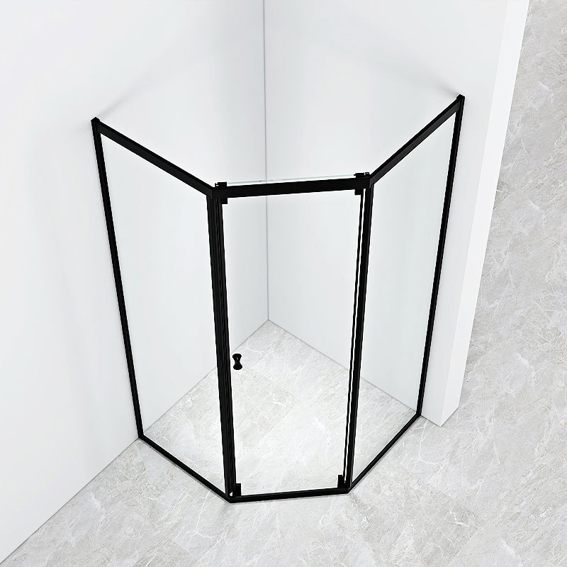 Black Framed Shower Enclosure Corner Single Sliding Shower Stall With Door Handles