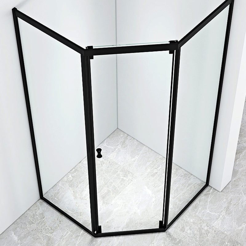 Black Framed Shower Enclosure Corner Single Sliding Shower Stall With Door Handles