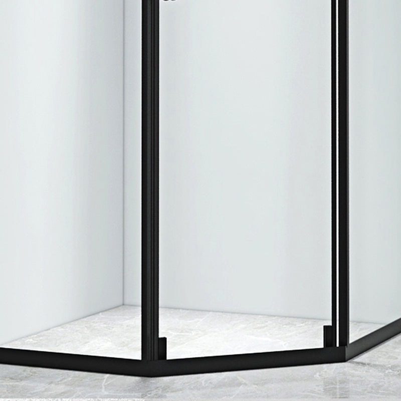 Black Framed Shower Enclosure Corner Single Sliding Shower Stall With Door Handles