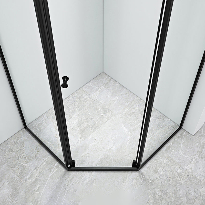 Black Framed Shower Enclosure Corner Single Sliding Shower Stall With Door Handles
