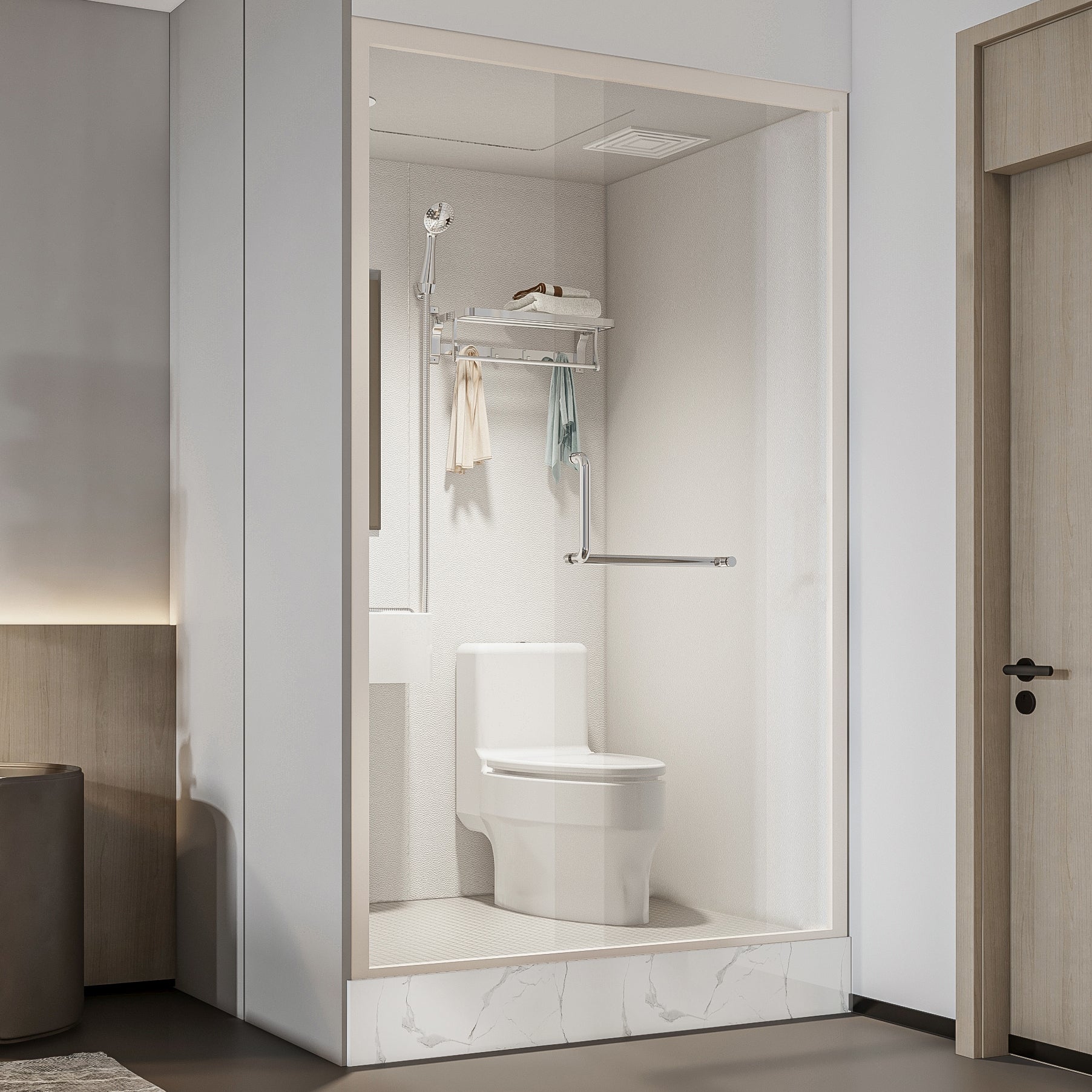 Home Shower Stall Rectangle Shower Stall with Faucet and Rain Shower
