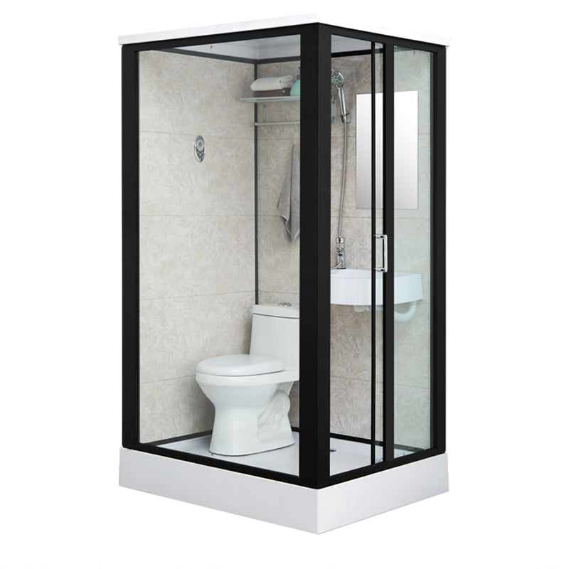 Rectangle Shower Stall Black Sliding Shower Stall with White Base