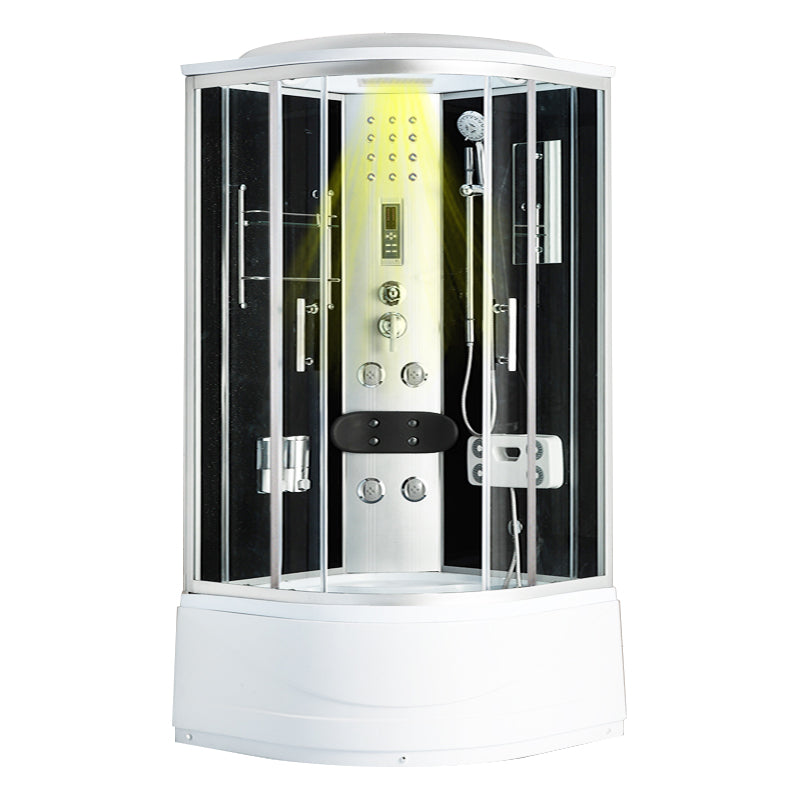 Round Shower Stall Double Sliding Shower Stall with White Base and Rain Shower