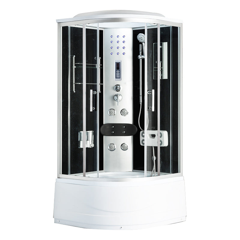 Round Shower Stall Double Sliding Shower Stall with White Base and Rain Shower